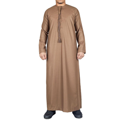 Men's Thobe Emirati Islamic Jubba Robe Eid Tassel Regular Fit