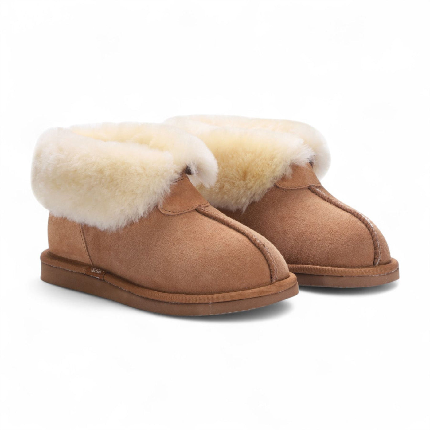 Women's Sheepskin Suede Ankle Tan Slip-On Bootie Winter - Glacier