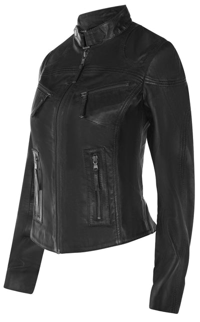 Women's Casual Slim-Fit Leather Biker Jacket-Tulsa