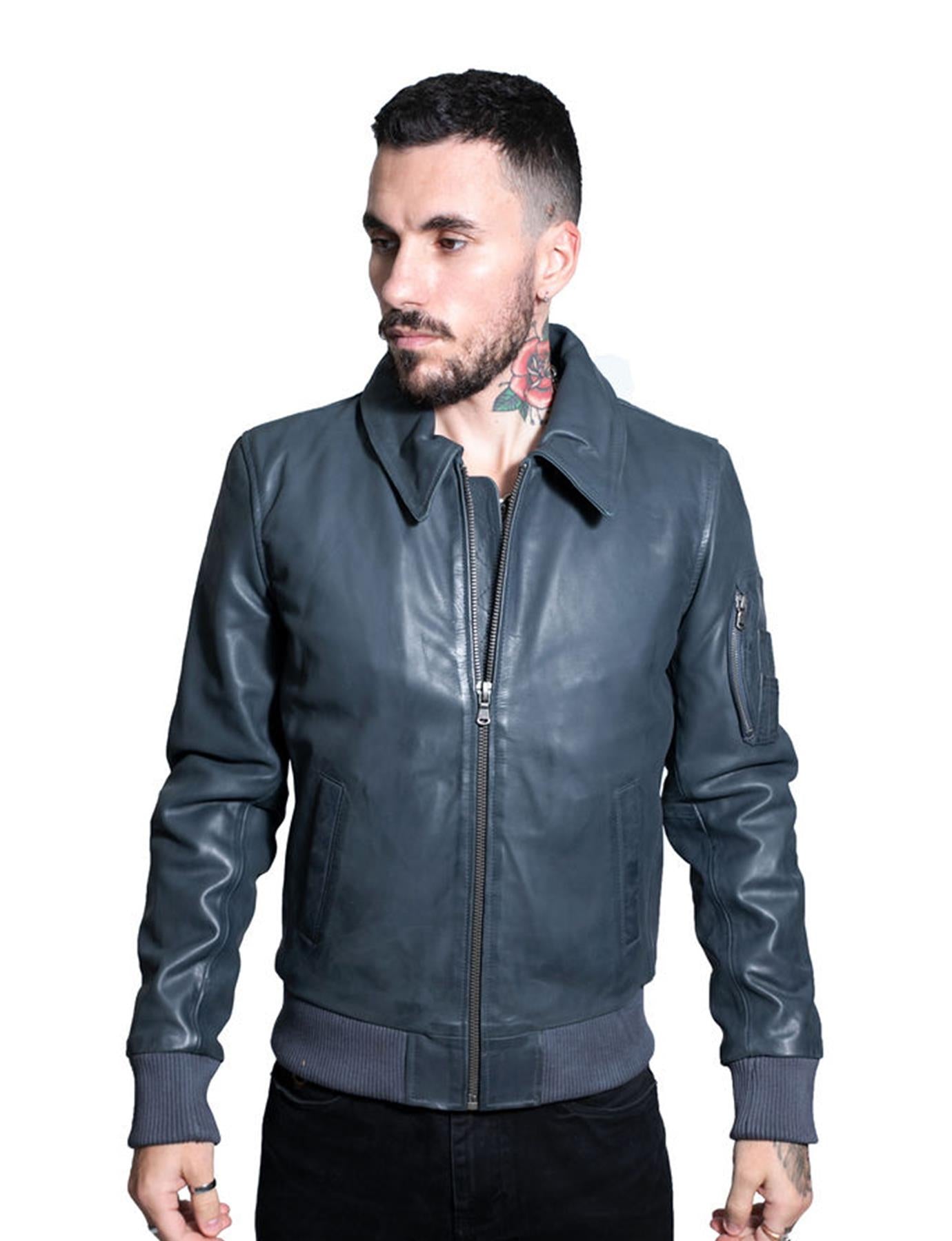 Mens A2 Cowhide Leather Bomber Jacket-Oslo