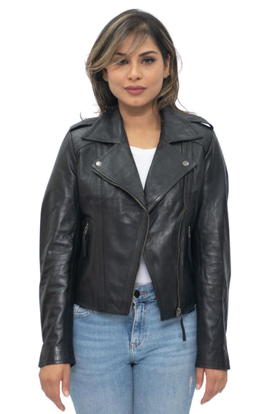 Schwarze Bikerjacke aus Leder für Damen - Tamale