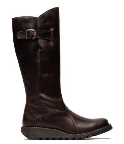 Fly London Damen MOL 2 Kniehohe Stiefel aus Leder mit Keilabsatz und Reißverschluss, Braun