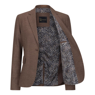Women's Brown Three-Piece Tailored Fit Suit in Prince of Wales Check