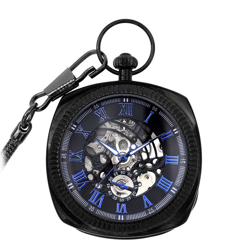 Mechanical Vintage Skeleton Square Open-Face Pocket Watch
