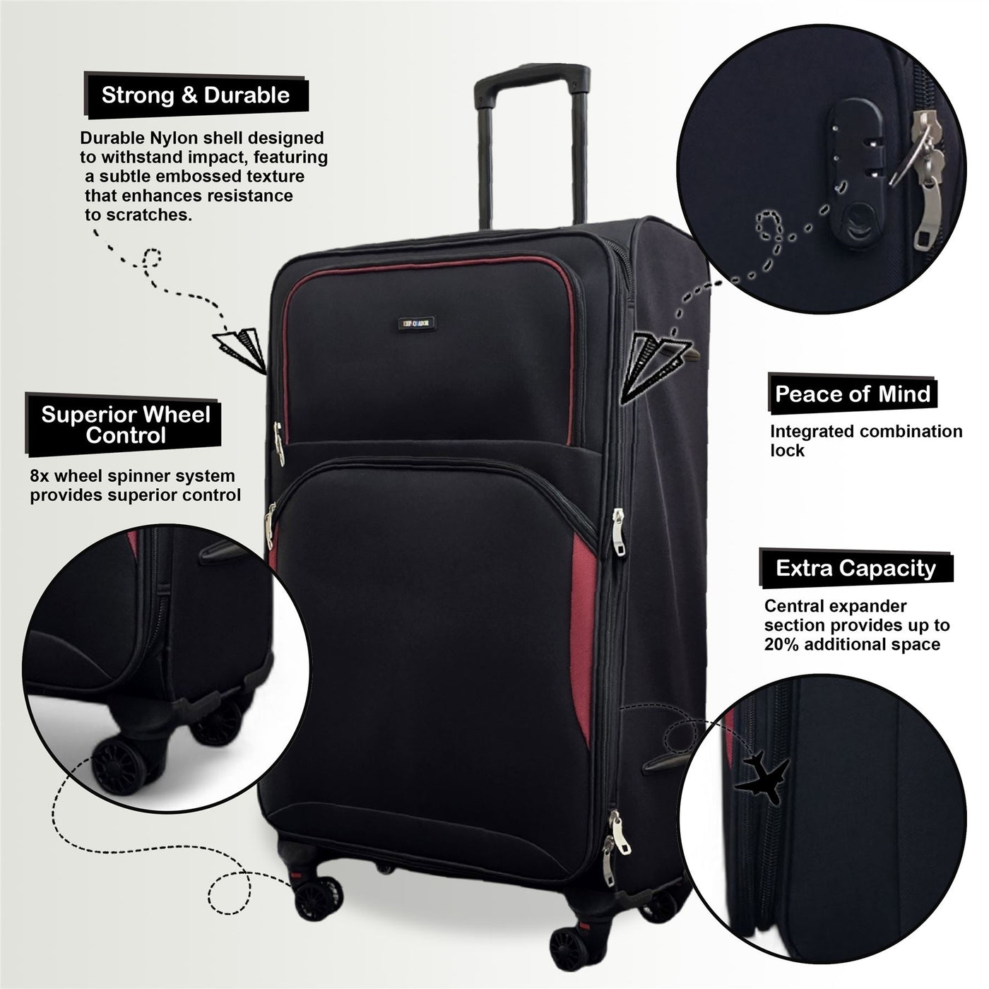 Expandable Soft 8 Wheel Lightweight Suitcase Luggage Travel Bags Set