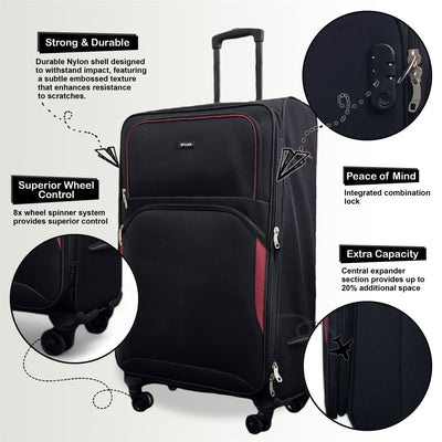 Expandable Soft 8 Wheel Lightweight Suitcase Luggage Travel Bags Set