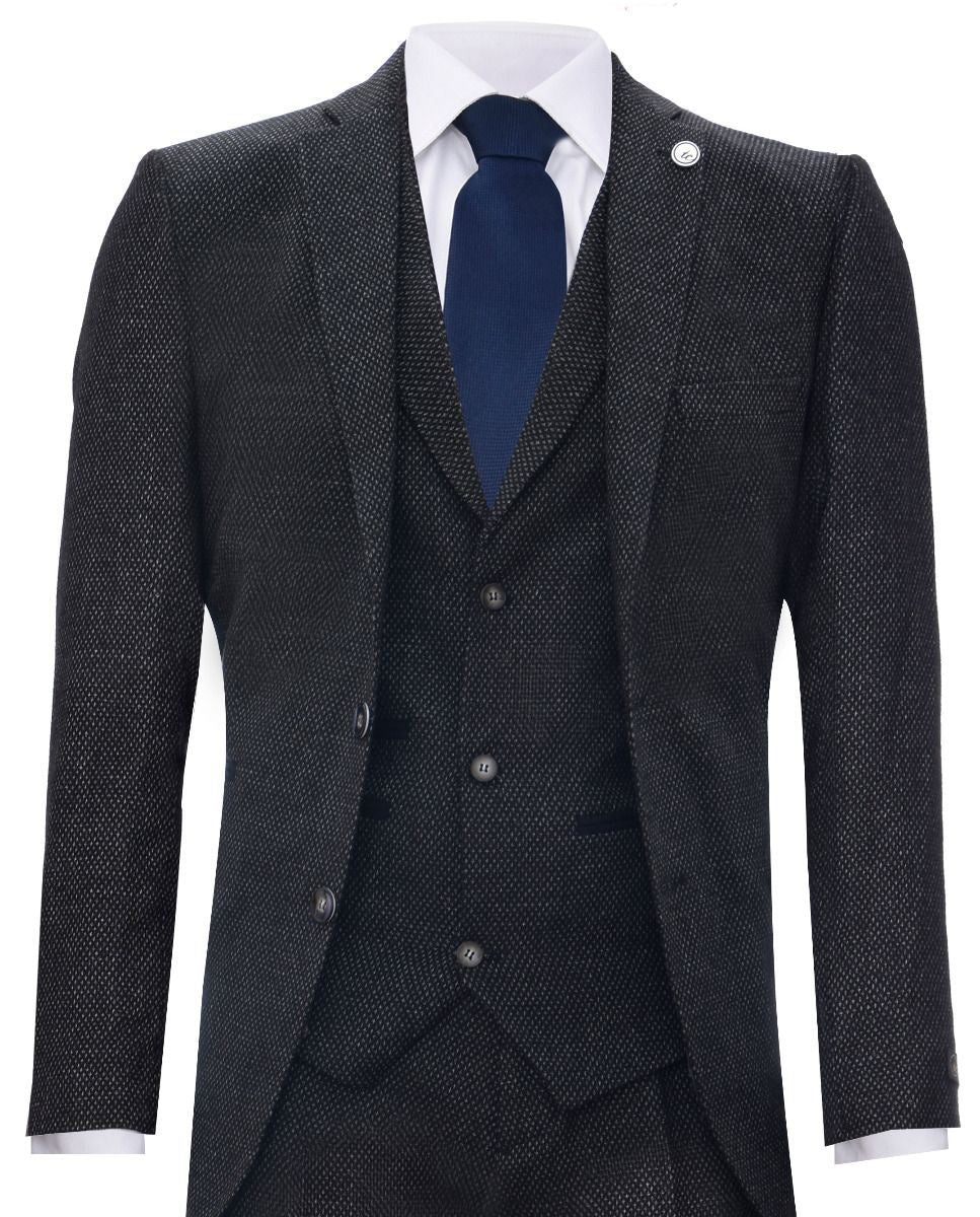 Men's 3 Piece Black Herringbone Tweed Suit
