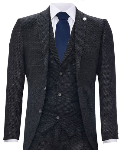 Men's 3 Piece Black Herringbone Tweed Suit