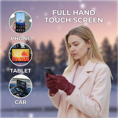 Womens Italian Leather Winter Stitch Line Design Soft Wool Lining Gloves - L-GLV-301