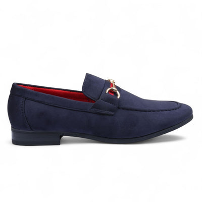 Men's Suede Loafers with Gold Buckle Slip-On Dress Shoes