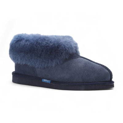 Women's Sheepskin Suede Ankle Navy Slip-On Bootie Winter - Glacier