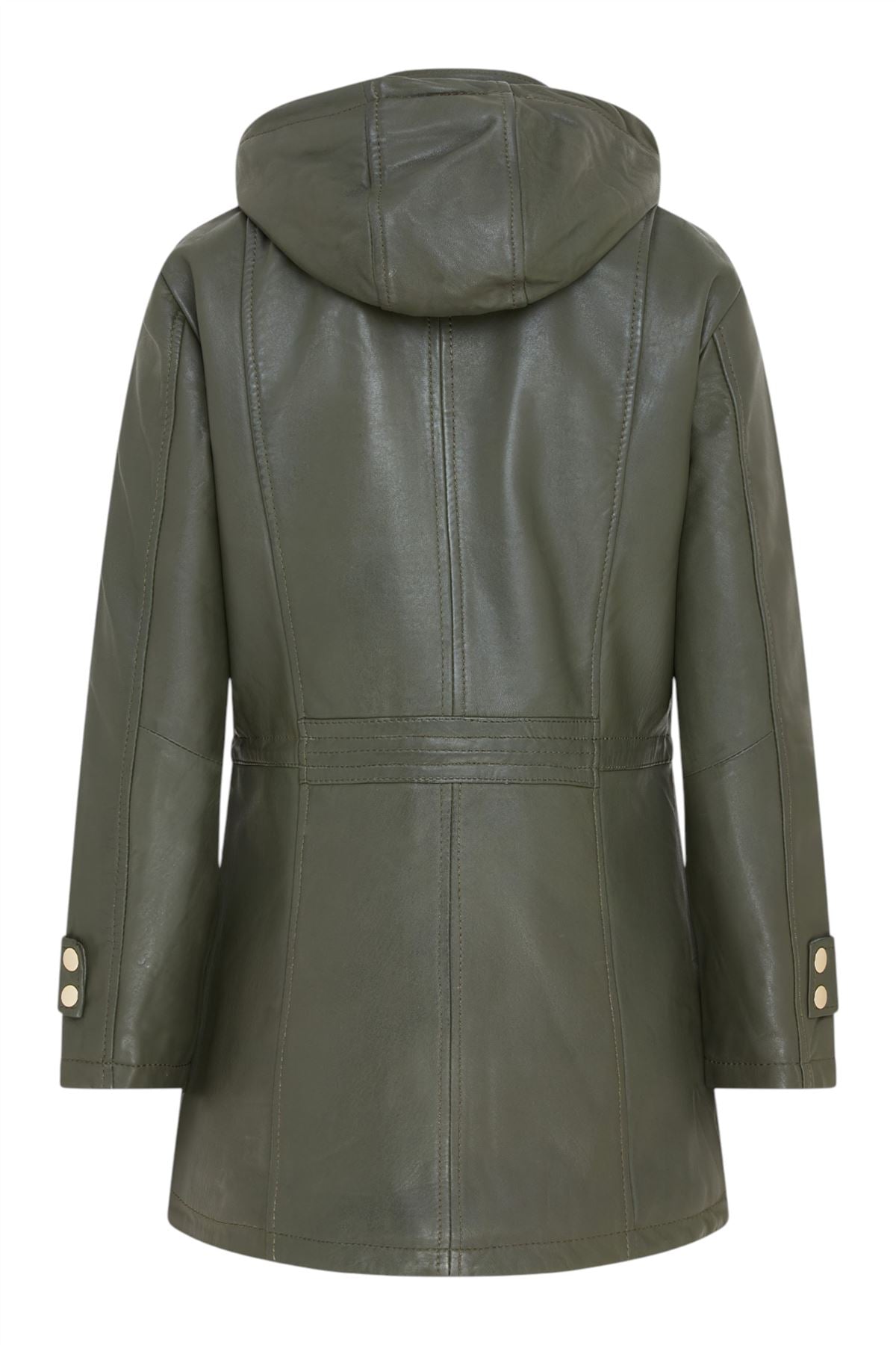 Women's Leather Parka Detachable Borg Hooded Trench Coat - Trekker
