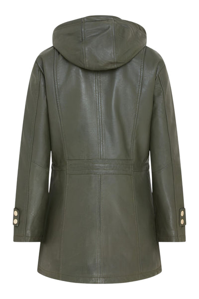 Women's Leather Parka Detachable Borg Hooded Trench Coat - Trekker