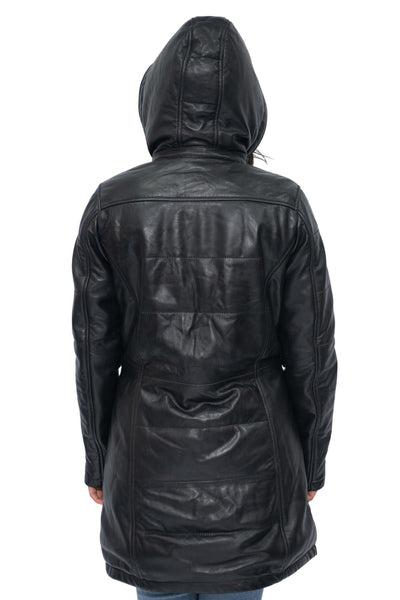 Women's Leather Quilted Parka Coat-Allentown