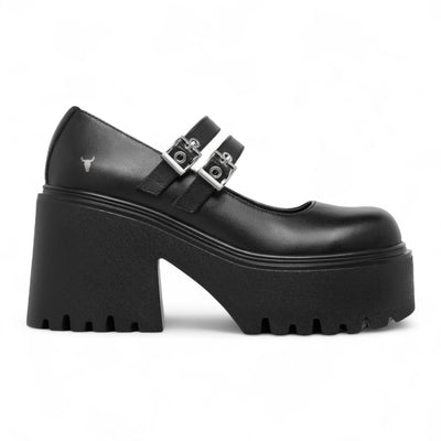 Windsorsmith Women’s Lessons Black Leather Boots Chunky Platform Heel Buckle Mary-Jane Shoes