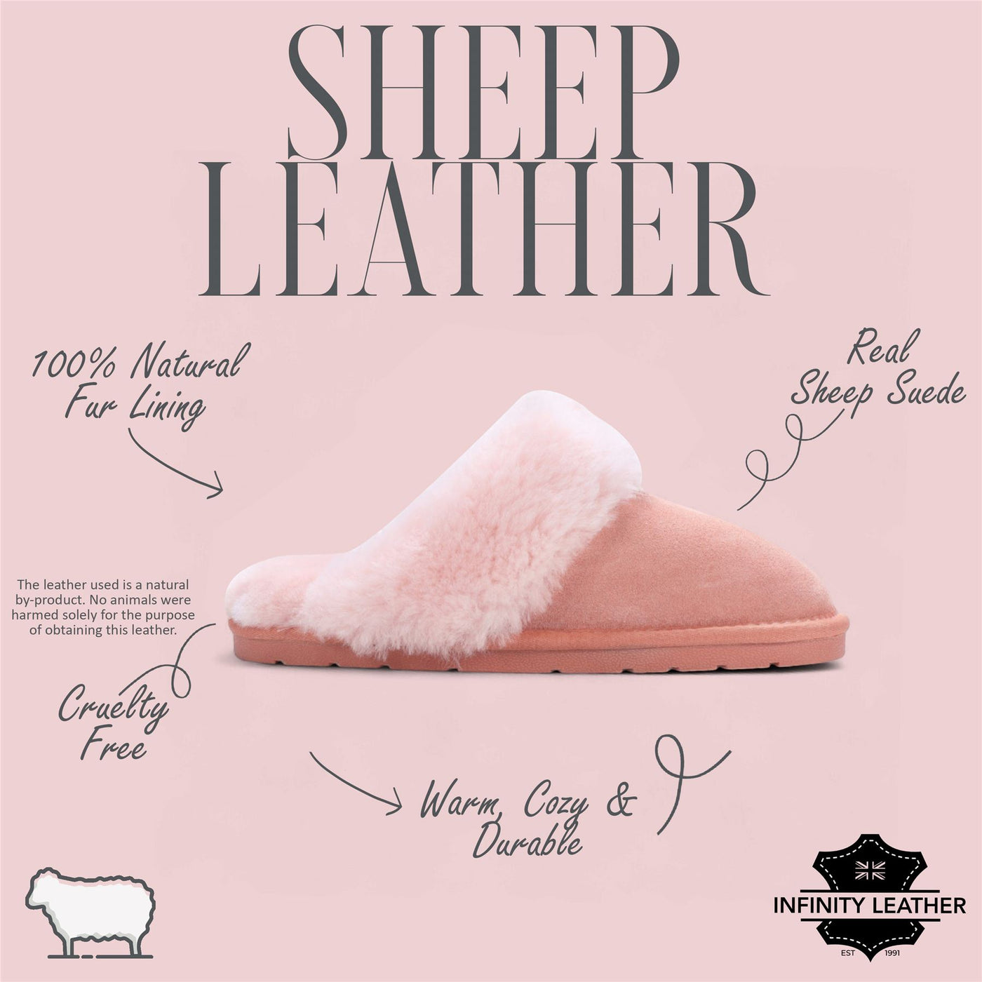 Women's Genuine Sheepskin Pink Suede Mule Winter Slippers - Luna