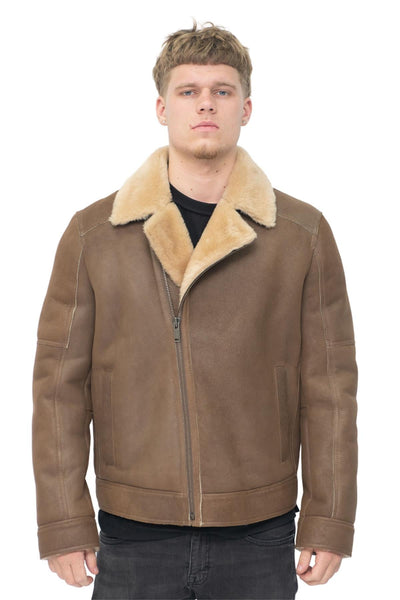 Mens Sheepskin Leather Biker Jacket-Horwich