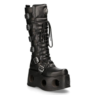 New Rock M-272-S2 Neptuno Metallic Knee High Black Leather Gothic Boots