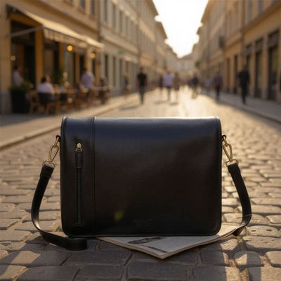 Genuine Leather Laptop Satchel Messenger Shoulder Bag - Astor