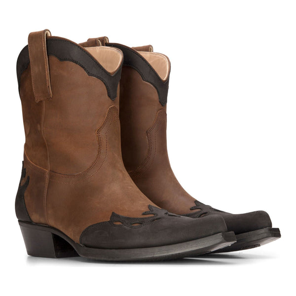 Men's Leather Western Boots Brown Cuban Cowboy Winklepickers Classic Pointed