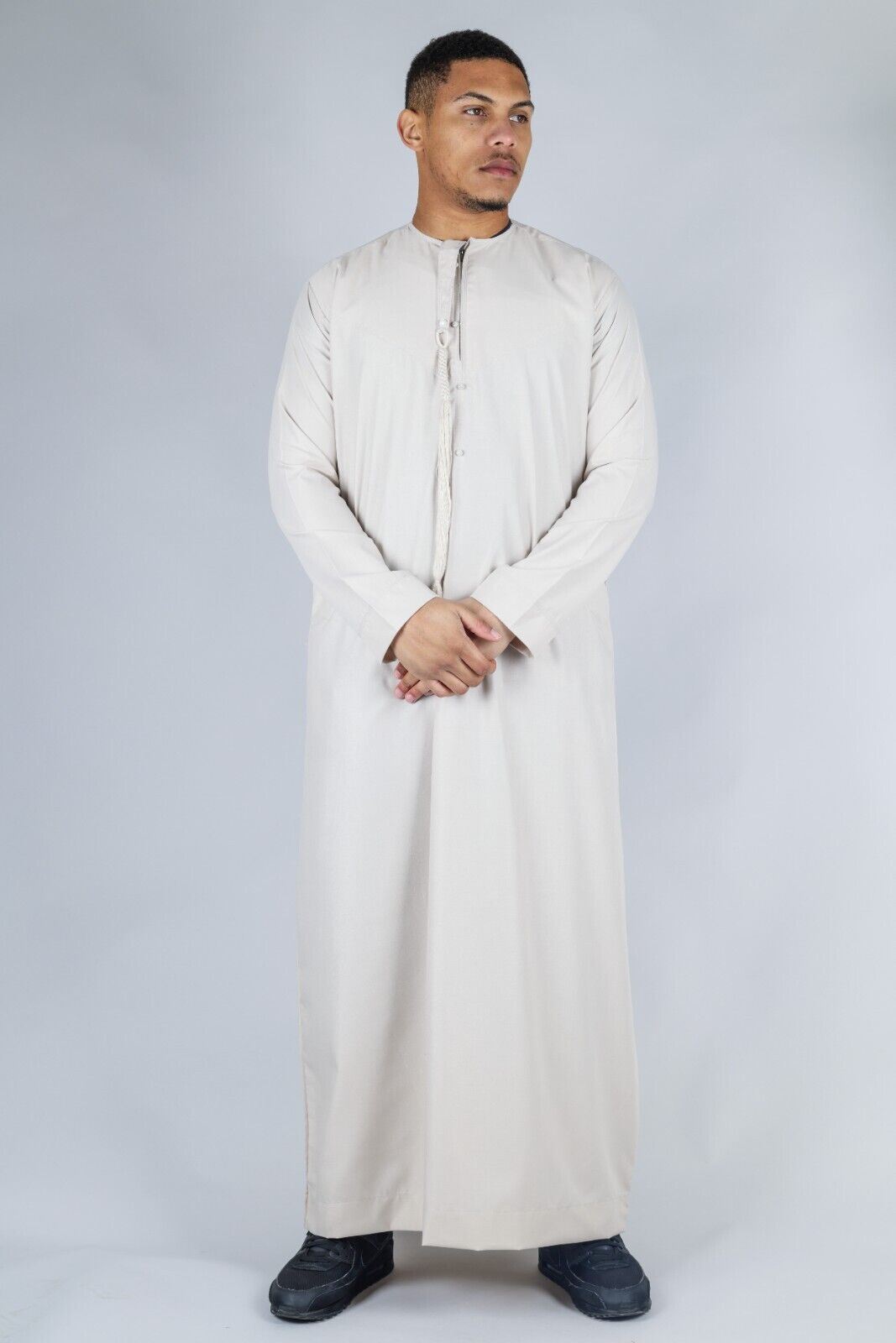 Men's Thobe Emirati Islamic Jubba Robe Eid Tassel Slim Fit