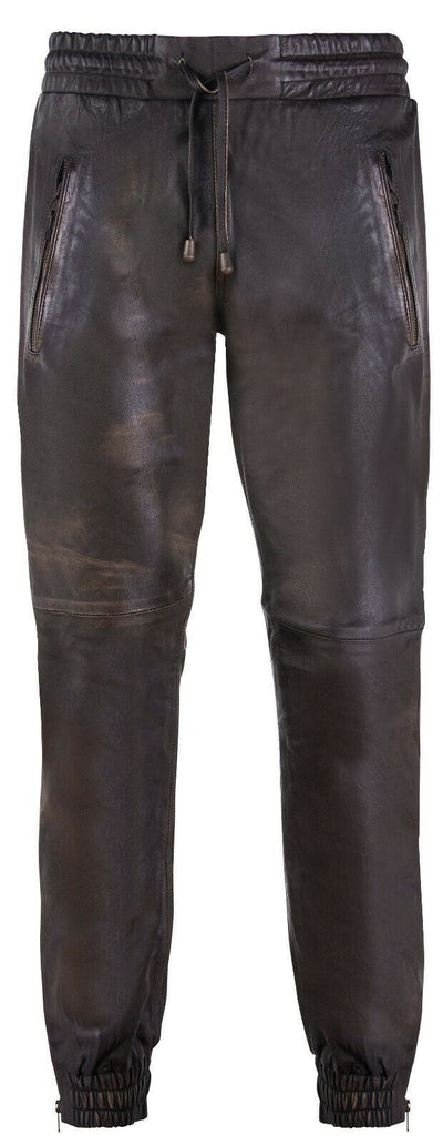 Mens  Leather Jogging Bottoms-Boston