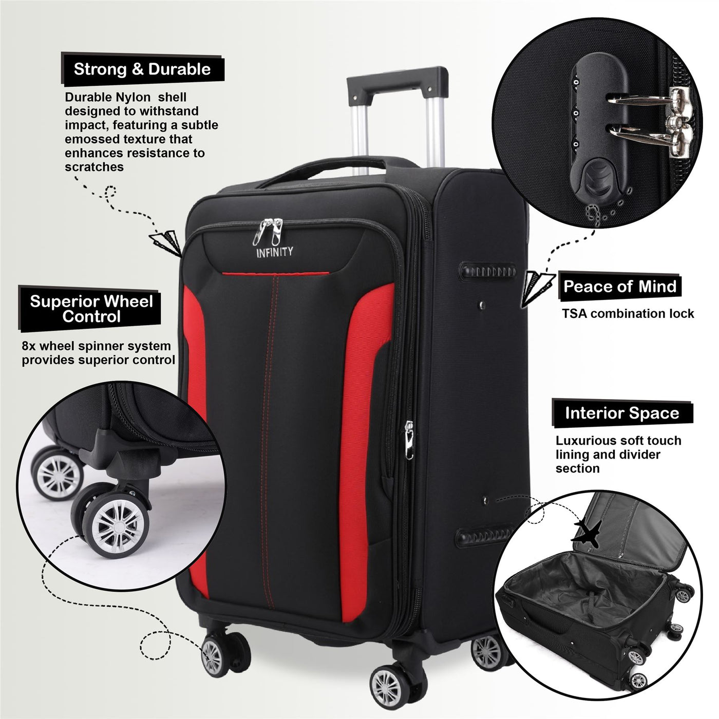 8 Wheel Lightweight Suitcase Luggage Travel Bags Set