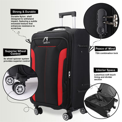 8 Wheel Lightweight Suitcase Luggage Travel Bags Set