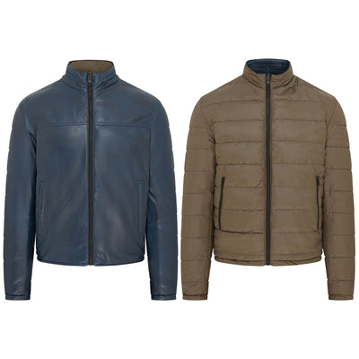 Mens Hooded Reversible Bomber Leather Jacket - Raufoss