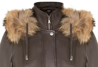 Parka da donna in pelle con cappuccio-Putian