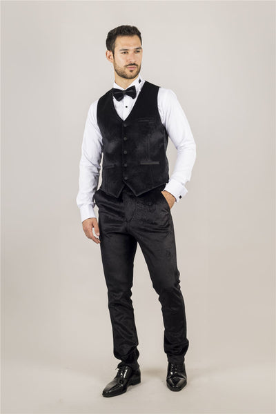 Men's Black 3 Piece Velvet Wedding Tuxedo Formal Suit