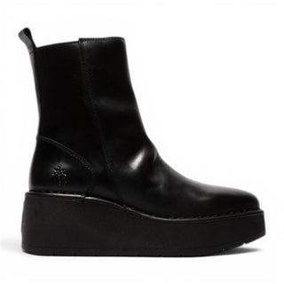 Fly London Women’s Black Leather Wedge Heel Platform Ankle Boots - HEIJ272