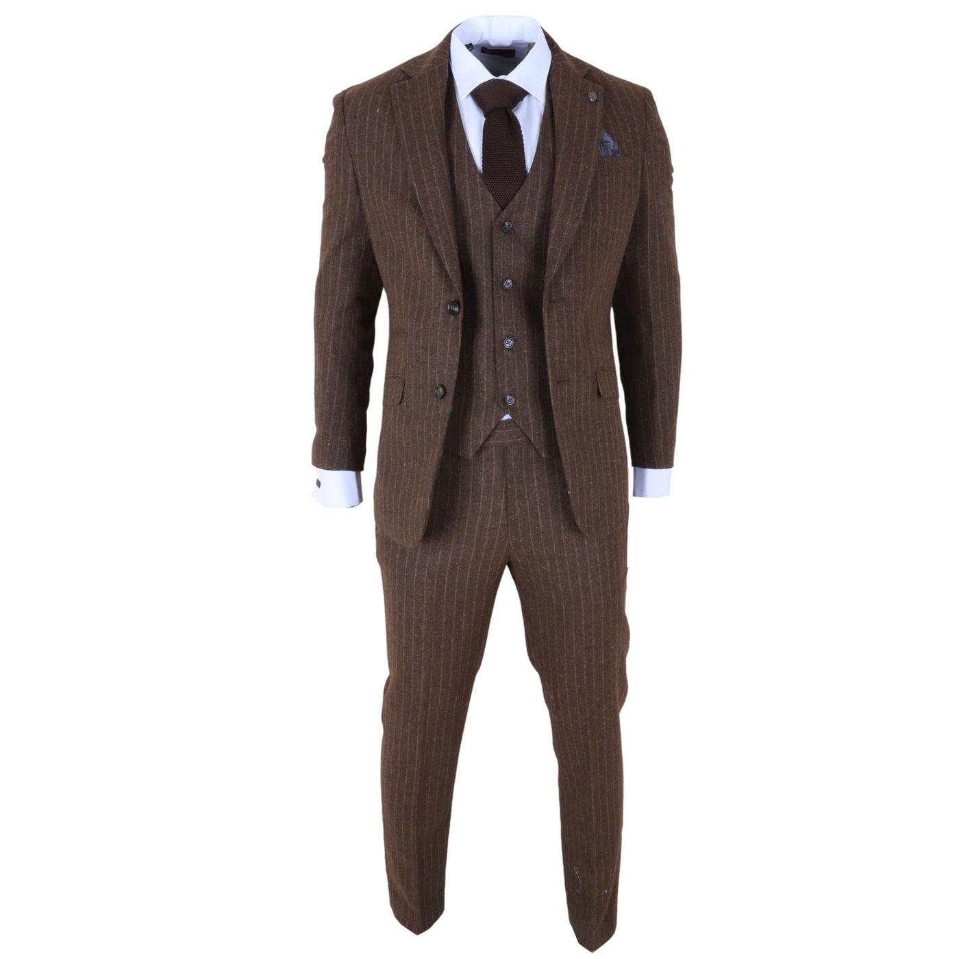 Men's Brown Pinstripe 3 Piece Slim Fit Formal Dinner Suit