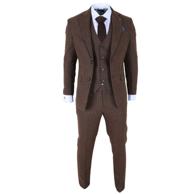 Men's Brown Pinstripe 3 Piece Slim Fit Formal Dinner Suit