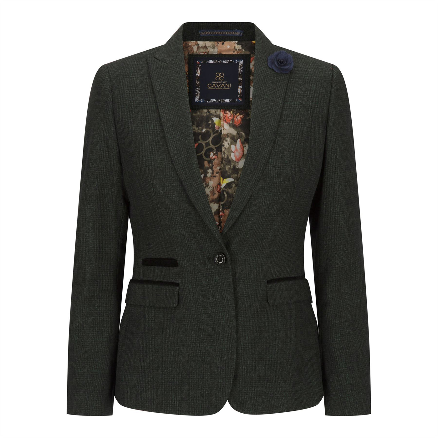 Women's Tweed Green Check Blazer Wool Classic Jacket