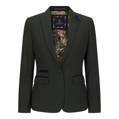 Women's Tweed Green Check Blazer Wool Classic Jacket