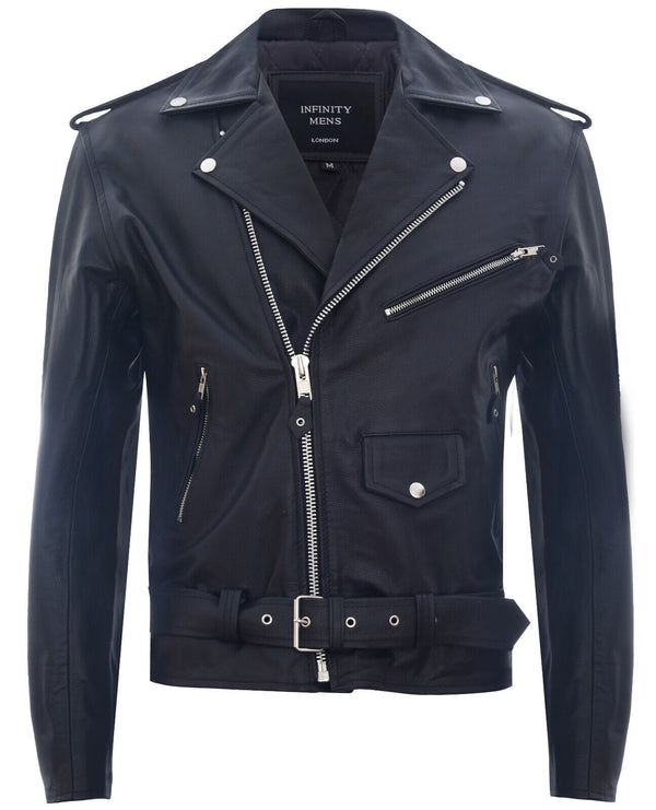Mens Leather Brando Biker Rock Motorcycle Hide Jacket