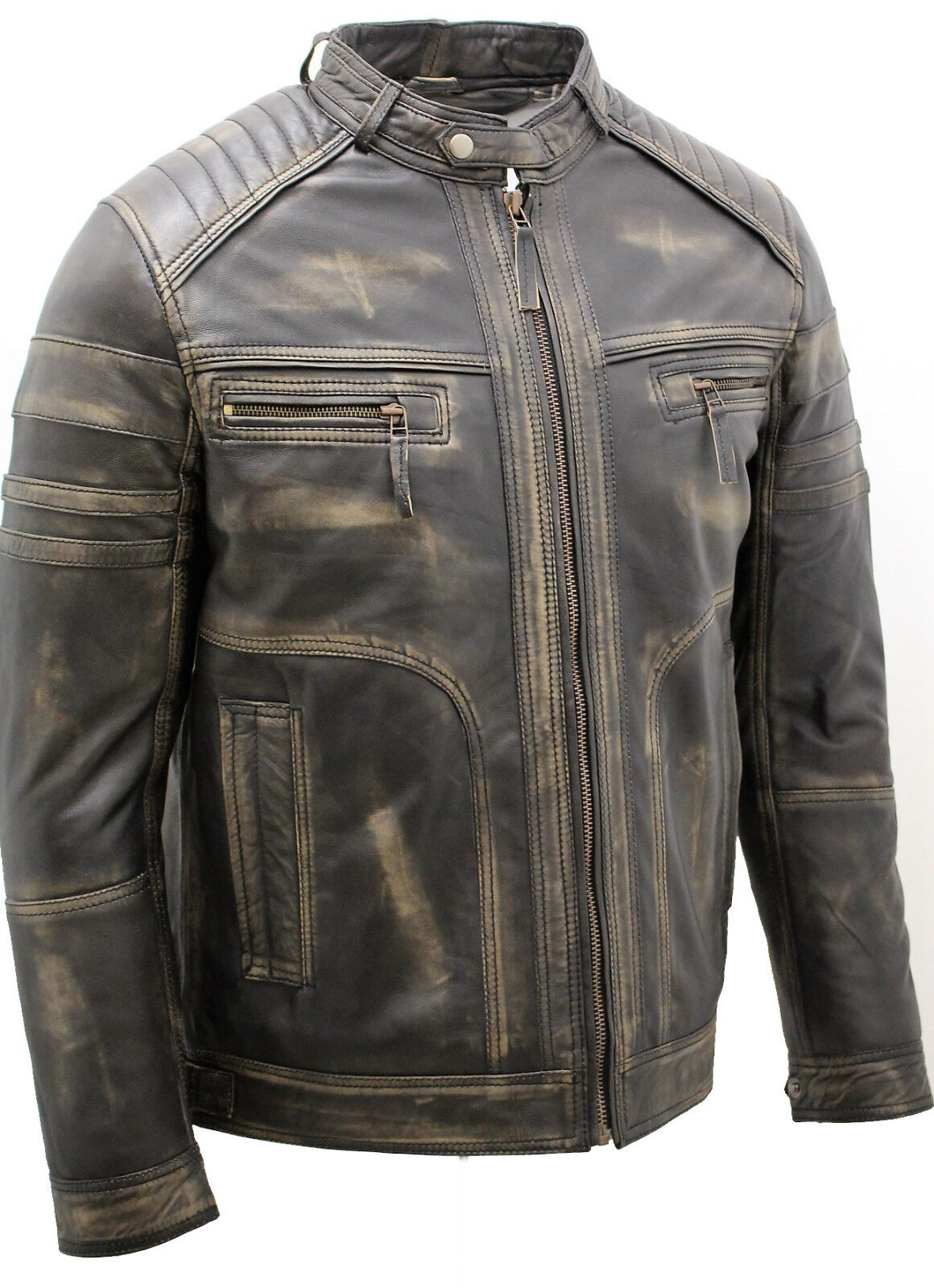 Mens Classic Leather Racing Biker Jacket