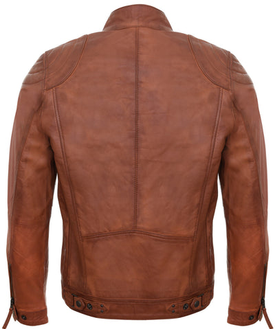 Mens Leather Biker Vintage Zipped Racing Jacket