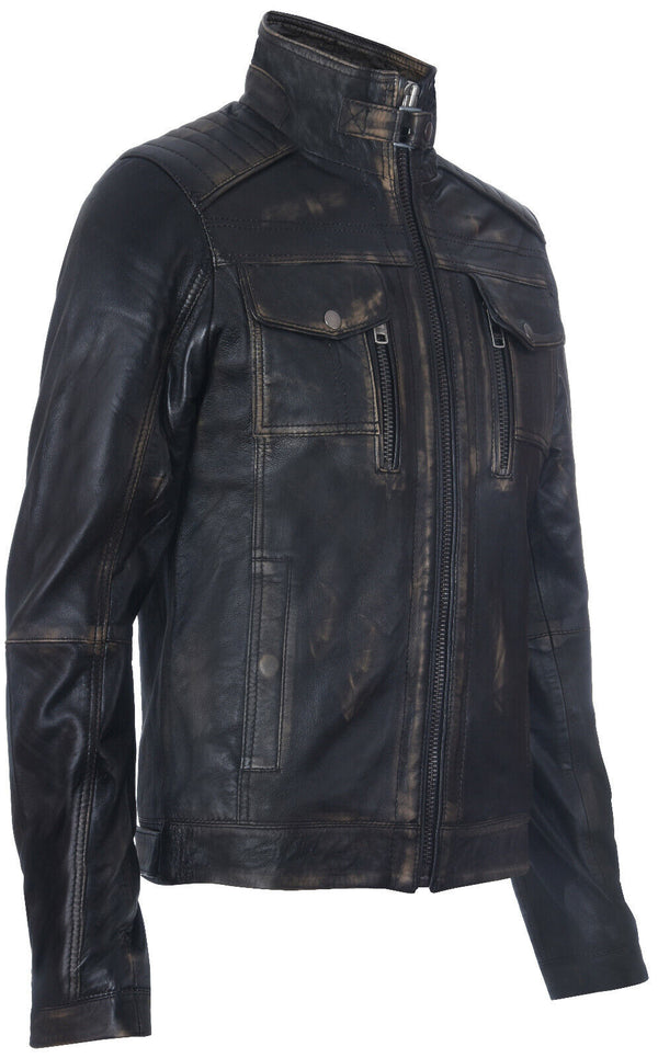 Mens Vintage Leather Biker Distressed Motorcycle Jacket