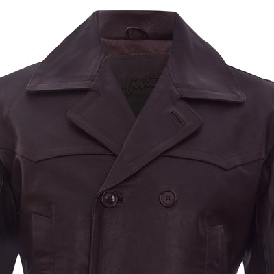 Mens Cow Hide Dr Who Naval German Pea Coat Leather Jacket