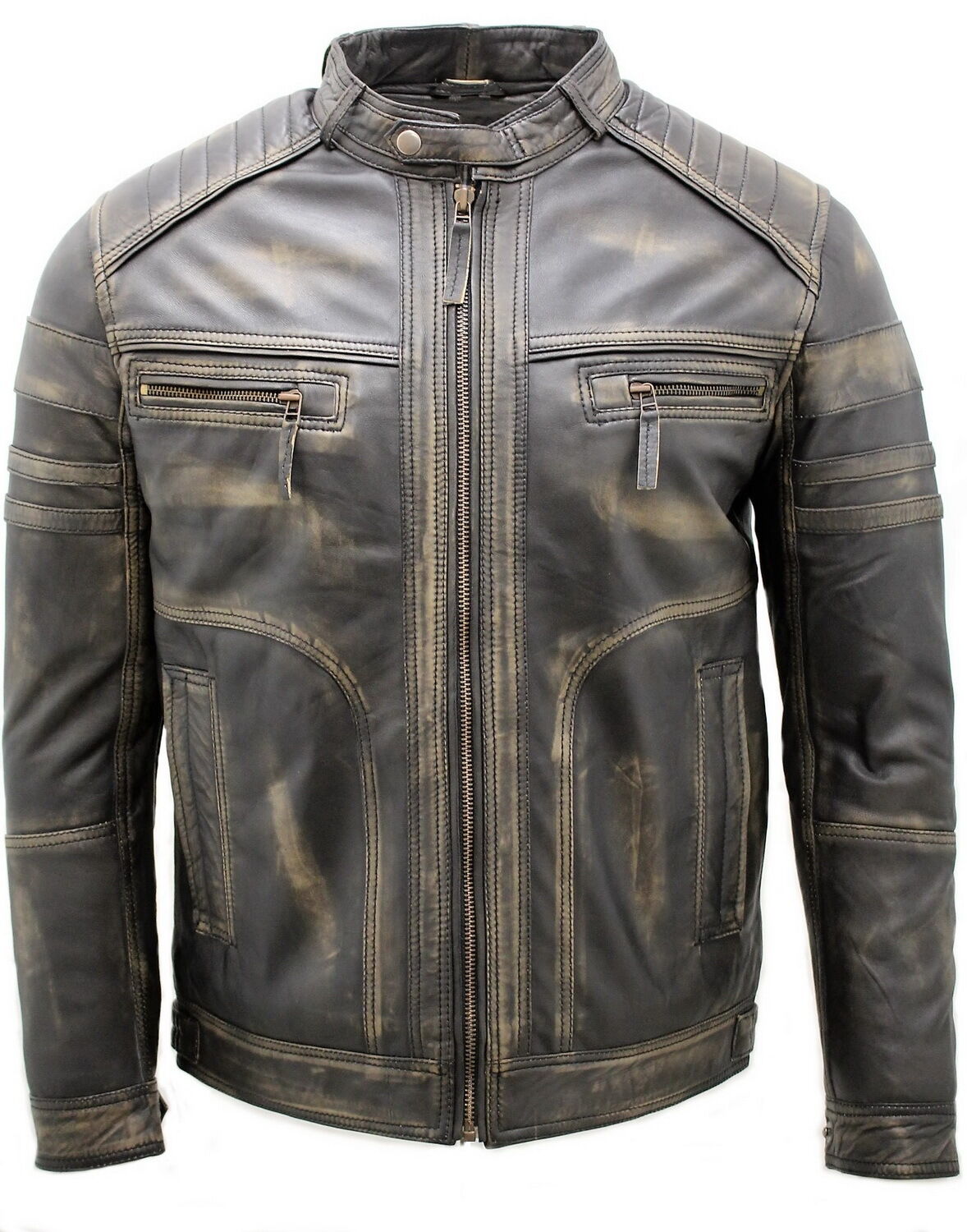 Mens Classic Leather Racing Biker Jacket