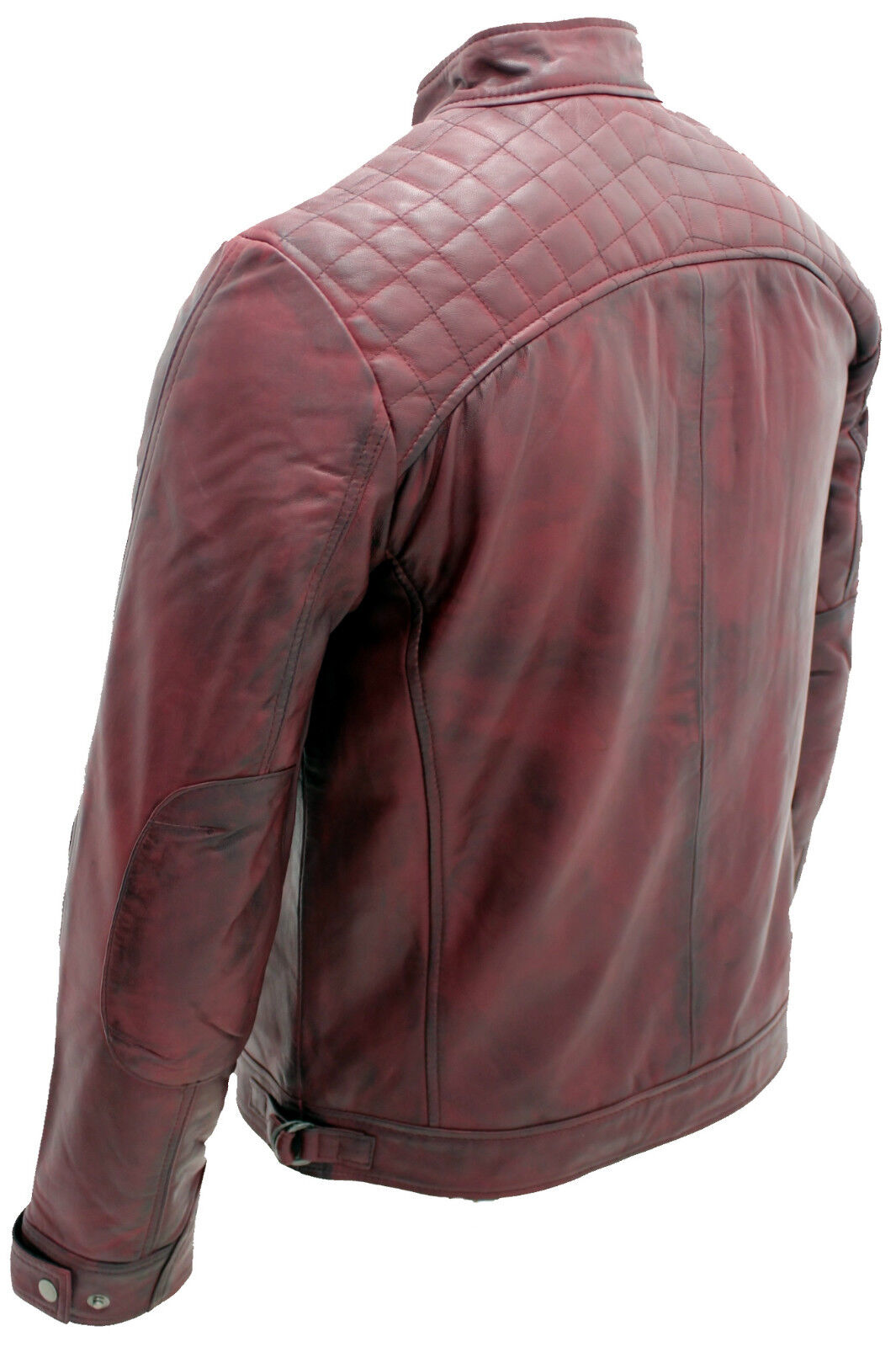 Men's Vintage Zipped Leather Racing Quilted Biker Jacket