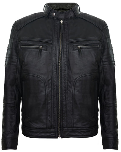 Mens Classic Leather Racing Biker Jacket