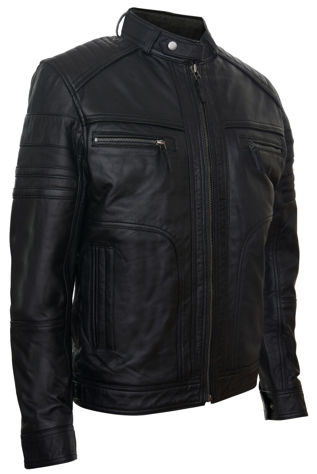 Mens Classic Leather Racing Biker Jacket