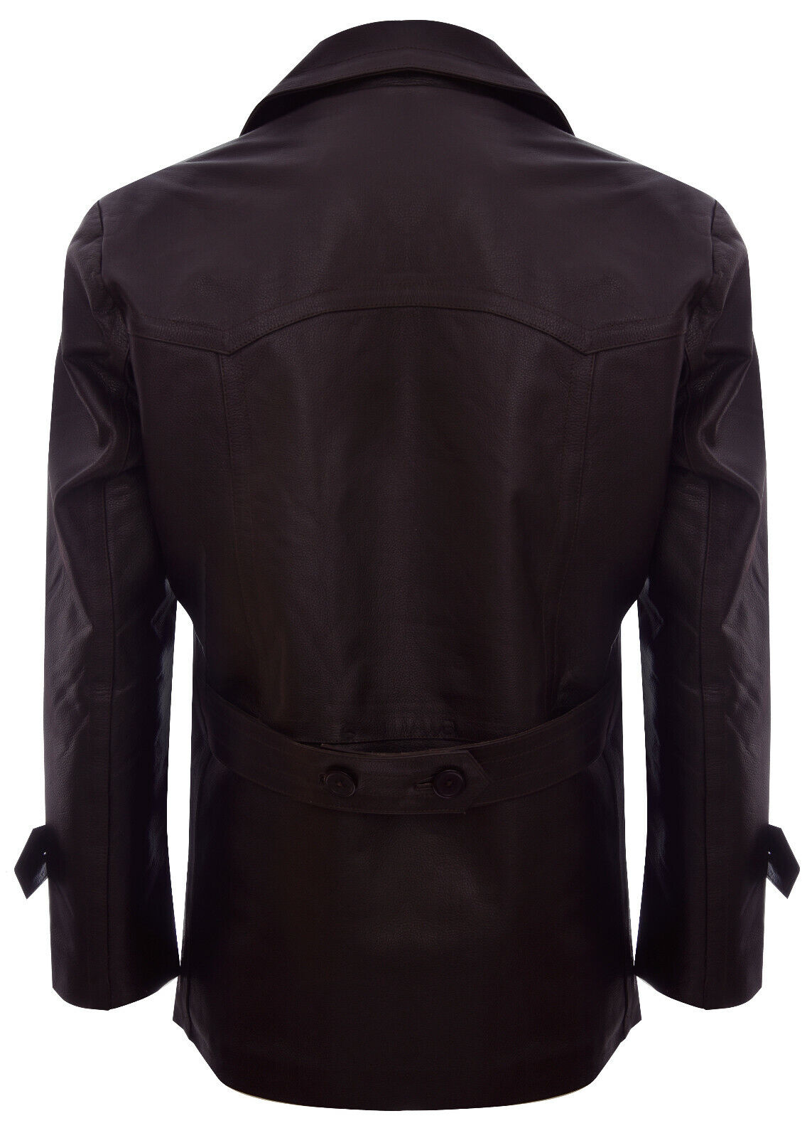 Mens Cow Hide Dr Who Naval German Pea Coat Leather Jacket