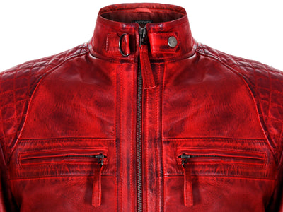 Men's Vintage Zipped Leather Racing Quilted Biker Jacket