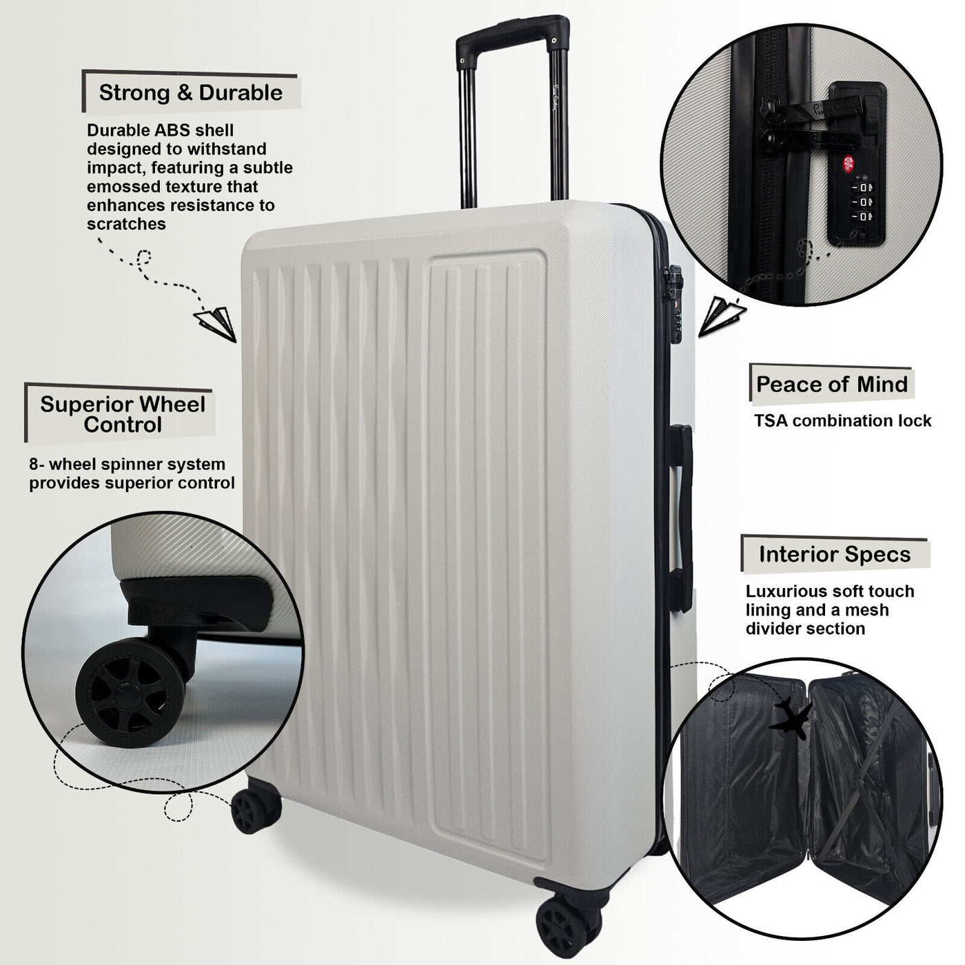 ABS Hard Shell Cabin 56 x 38 x 24 cm Suitcase Suitable for Easyjet, Ryanair