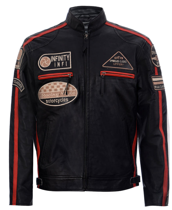 Giacca in pelle da motociclista da uomo Racing Moto Badges
