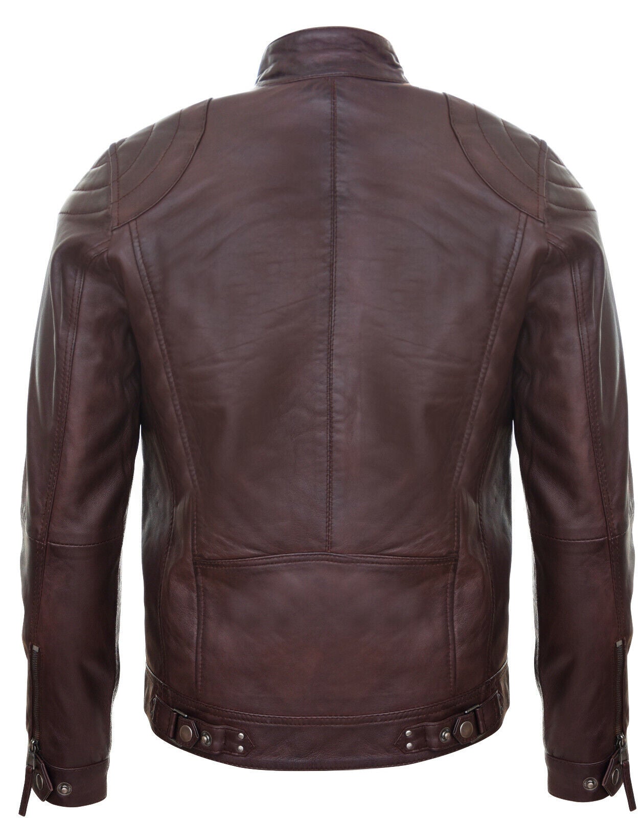 Mens Leather Biker Vintage Zipped Racing Jacket